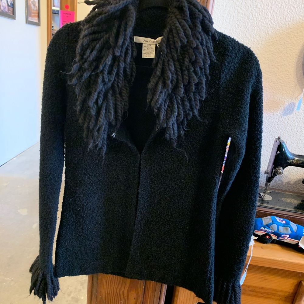 Free People Black Fringe Sweater